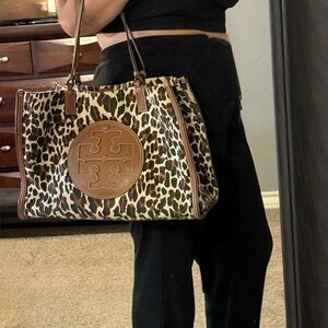 Leopard Print Tote Bag with Brown Accents